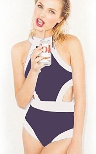 PEEYOO Women Backless Mixed Colors One-piece Swimsuit(Black,S)