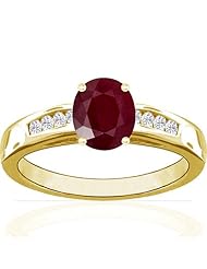 18K Yellow Gold Oval Cut Ruby Ring With Sidestones