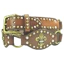 Brown Rhinestone Fleur De Lis Leather Belt Size M/L
