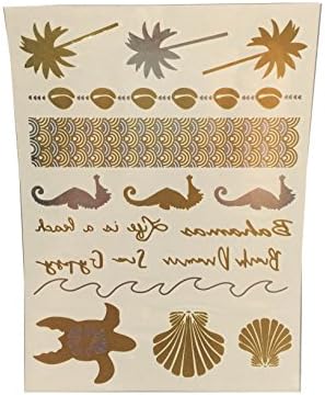 Metallic Flash Temporary Tattoos. All 5 Sheets (5" x 8") Over 30 Tats. Body Art You Can Wear Anytime or Anywhere. Gold - Silver - Black. Foil Printed Colors.
