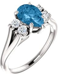14K White Gold 9.00x6.00mm Pear Cut Swiss Blue Topaz and Diamond Ring -- LIFETIME WARRANTY