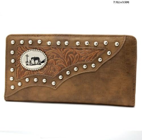 Concho Mens Bifold Wallets Mens Western Checkbook Praying Cowboy Wallet #Tan
