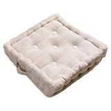 Homescapes Rajput 100% Cotton Floor Cushion Natural 40 x 40 x 10 cm Square Indoor Garden Dining Chair Booster Seat Pad Cushionby Homescapes