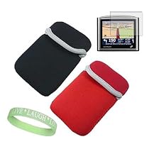Black - Red Reversible Sleeve for GPS Devices 5.2" GPS Vehicle Navigator Garmin Nuvi 5000 GPS Wide Screen (GPS Not Included) + Screen Protector Fits 5.2 - Inch Screen Size + A Live*Laugh*Love Wrist Band!!!