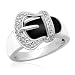 Sterling Silver Black White Enamel Buckle Diamond title=