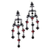 Red Circles And Squares Chandelier Dangle Earrings