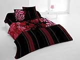 PARURE DE LIT 5 Pièces CRISS NOIR Lit 2 Pers. 100% Coton 57 Fils/cm2