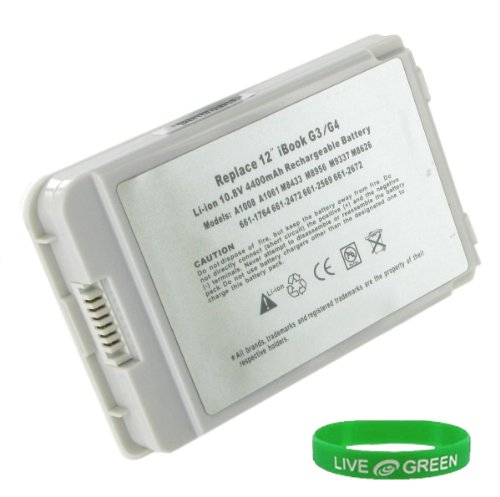Replacement Laptop Battery for Apple PowerBook G4 12 M9007B/A, 4400mAh 6 Cell