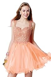A-line Applique Beaded Lace-Up Spaghetti Strap Homecoming Dress/Mini Dress 