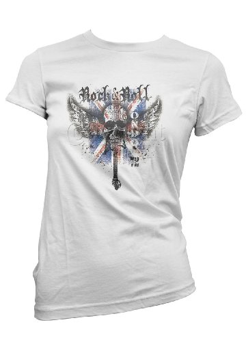 412cOcu HnL Old Women Clothes Winged Skull and Guitar Womens T shirt, London Rock And Roll Womens T shirt, Medium, White