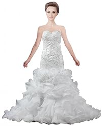 Mermaid Organza Vintage Applique  Beaded Lace Bandage Dress  With Ruffles