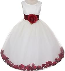 Girls Tea Length Sleeveless Lace-Up Satin/Tulle Flower-Girl Dress/Pageant Dress/Wedding Dress  With a Sash 