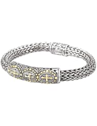 925 Silver Celtic-Design Cross Bracelet with 18k Gold Accents- 7.5 or 8.5 IN