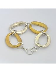 925 Sterling Silver Two Tone Gold Plated Vermeil Handmade Womens Bangle Bracelet Jewelry