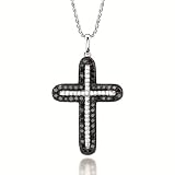 Black and White Diamond Cross Pendant Necklace 14k White Gold (1.00ct)