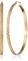 Stainless Steel 18k Gold-Plated Textured Hoop Earrings