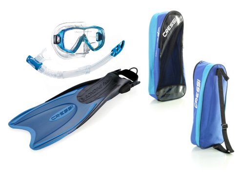 cressi Schnorchel Set (Brille, Schnorchel, Flossen) palau bag, blau hellblau, XS/S-35/38, CA122035