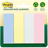 Post-it Greener Page Markers, Helsinki Collection, 1 in x 3 in, 4 Pads/Pack, 50 Sheets/Pad (671-4RP-A)