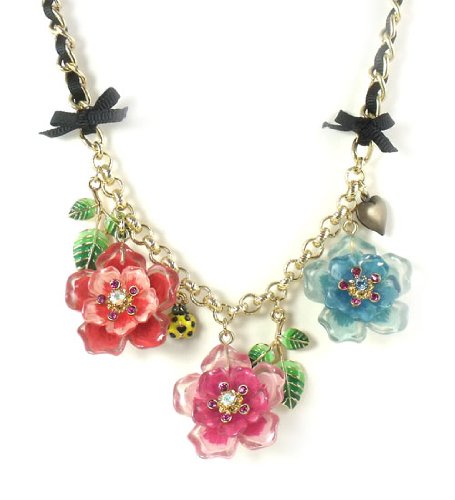 Betsey Johnson Jewelry Hawaiian Luau Triple Orchid Necklace