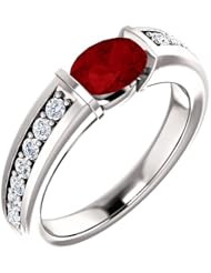 14K White Gold 7.00x5.00mm Oval Cut Ruby and Diamond Ring -- LIFETIME WARRANTY