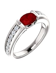 14K White Gold 7.00x5.00mm Oval Cut Chatham Created Ruby and Diamond Ring -- LIFETIME WARRANTY