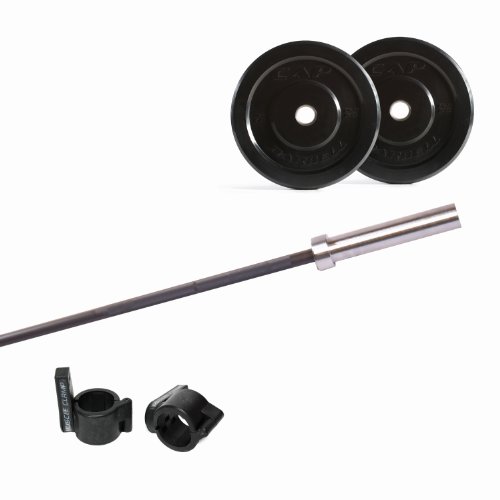 Cap Barbell Bumper Plate Set with Ultra Lite Bar and Muscle Clamp 100