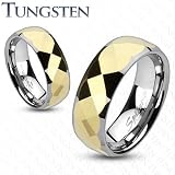 Tungsten Carbide Multi Faceted Gold IP Center Comfort Fit Band Ring - 6-8mm Width - Sizes: 5-13