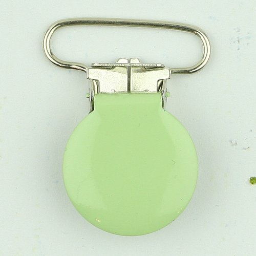 10 Grasshopper Green (G65) Enamel/Enameled Round Face 1" Suspender Clips with Rectangle Inserts for Binky/Paci/Pacifier/Dummy/Bib/Toy Holder Clips