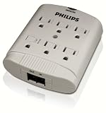 Philips SPP2307WA 900-Joule Child-Safe Wall Tap Home Office Surge Protector (6 outlets)