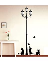 Home: 1 X Black Cat Design Picture Art Peel & Stick Wall Sticker DIY Vinyl Wall Decal Applique 33x60cm - Thai Black Cat Sticker