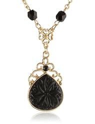 1928 Jewelry "Evening Lily" Gold-Tone Jet Pear-Shaped Pendant Necklace