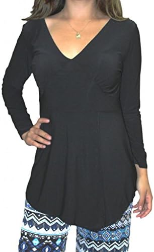 Romeo 4 Ever Women's V-Neck Cross Heart Empire Waist Long Sleeve Blouse Large Black