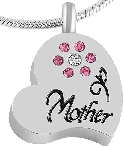 Stainless Steel Cremation Keepsake Urn Pendant Necklace 18" Fill Kit &amp; Gift Pouch Heart Flower Mother