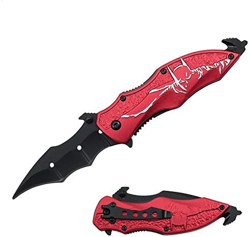 8" Knives Batman Red Spring Assist Opening Survival Steel Pocket Glass Breaker