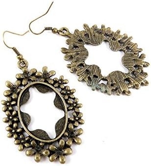 1 Pair Jewelry Making Antique Bronze Brass Tone Earring Supplies Hooks Findings W3RL6 Flower Cabochon Frame Blanks