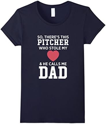 Women's There's A Pitcher Who Stole My Heart He Calls Me Dad Father's Day Softball T-Shirt Large Navy