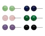 6 Pair 8mm Round Stone Stud Earring Set in Sterling Silver - Jade, Onyx, Lapis, Malachite, Amethyst, and Rose Quartz