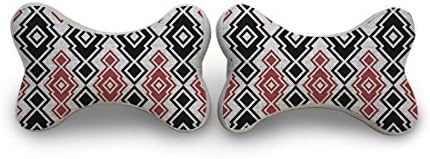 12nights Black and Red Geometric Drawing Memory Foam Head Pillow Bone Shaped For Neck, Car Pillow One Pair