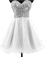 Sweetheart Beaded Sheer Sequined Tiered Backless Lace-Up Tulle Homecoming Dress 