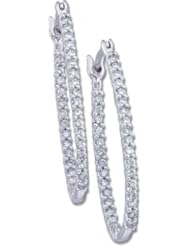 Diamond Earrings - 14k White Gold Hoops 1/4 Cttw