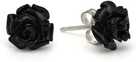 RockLove Tiny Black Rose Hand-Carved Buffalo Horn Stud Earrings