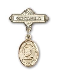 14K Gold Baby Badge with St. John Bosco Charm and Godchild Badge Pin