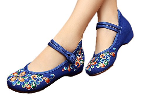 AvaCostume Women's Chinese Embroidery Casual Mary Jane Travel Walking Shoes Blue 40