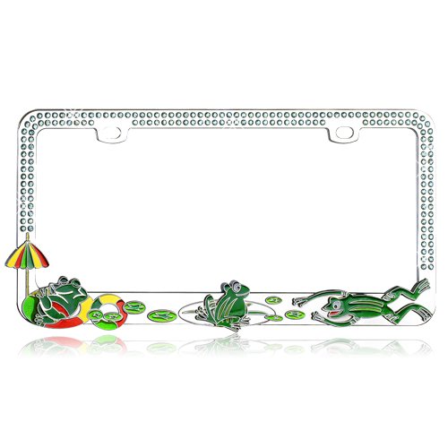 Joyful Frogs on a Pond with Blue Water Crystals Design Metal Frame with Crystals for