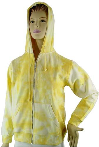 Yellow Rainbow Tie Dye Zip Front Hoodie, drawcord hood and 2 pockets. 4 sizes