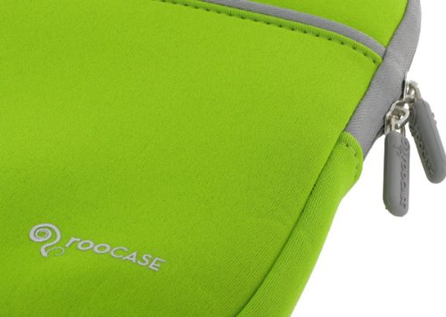 rooCASE Netbook Neoprene Sleeve Case for Dell Inspiron iM1012-687OBK Mini 1012 10.1-Inch Netbook Obsidian Black (Invisible Zipper Dual-Pocket - Neon Green)