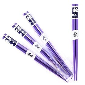 Purple Chopsticks Set with Flower Design, Set of 8 by The_Purple_Store