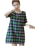 【TPGROWIN】 マタニティ ウェア ワンピース ドレス チェック柄 カジュアル 出産 産前 産後 外出着 妊婦服 ゆったり コットン チュニック (M, グリーン)