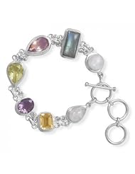 MMA Silver - 7.5 inch+1 inchExtension Toggle Bracelet Featuring Moonstone, Labrodorite, Lemon Quartz,Amethyst and Citrine