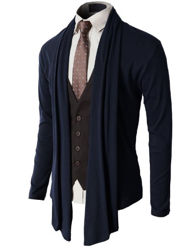 H2H Men's Shawl Collar Cardigan With No Button